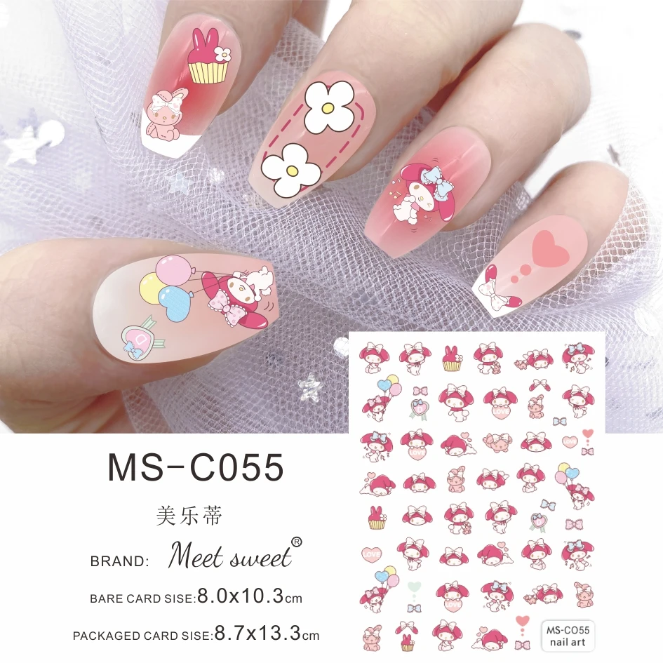 Color: Black & Cyan - 1PCS 3D Cute Chulomi Melody Hello Kitty Cartoon Stickers For Nails Nail Accessories Mickey Mouse Barbie Princess Nail Stickers