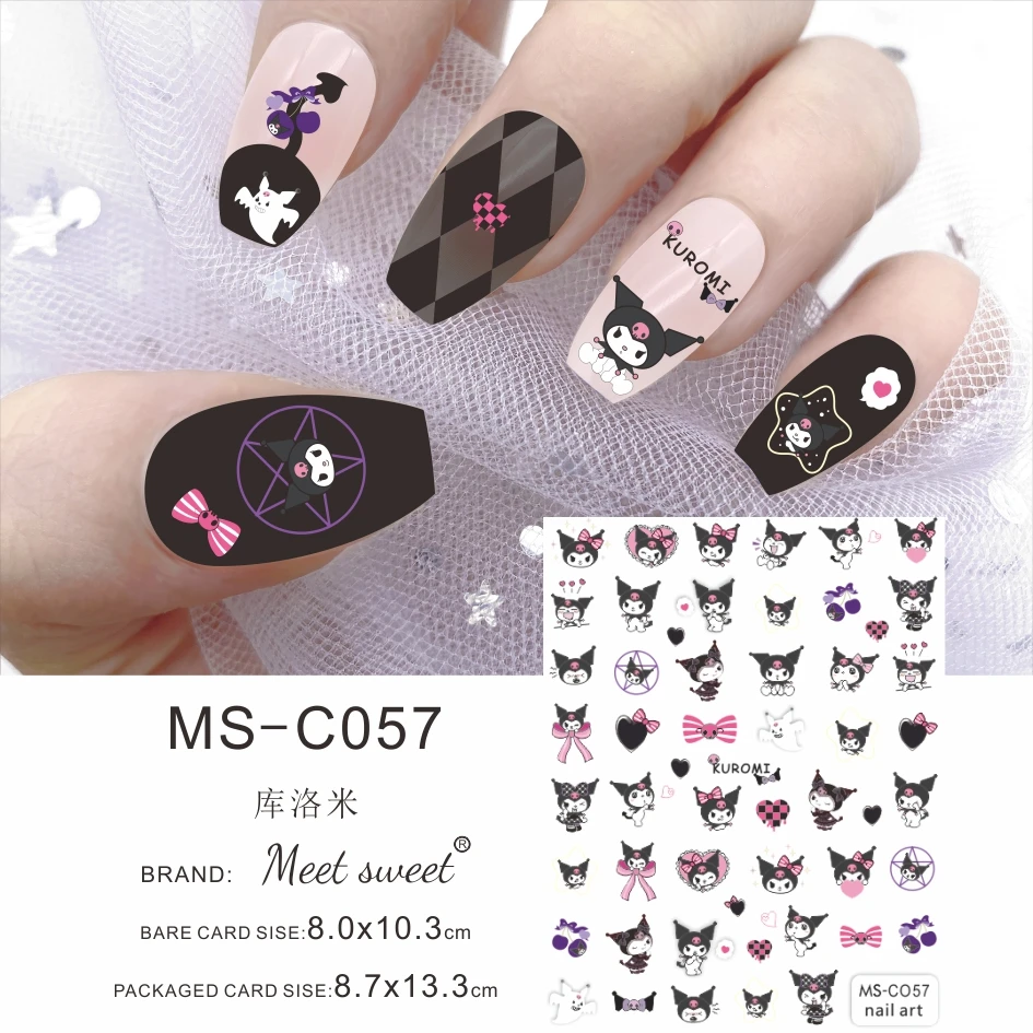 Color: Black & Cyan - 1PCS 3D Cute Chulomi Melody Hello Kitty Cartoon Stickers For Nails Nail Accessories Mickey Mouse Barbie Princess Nail Stickers