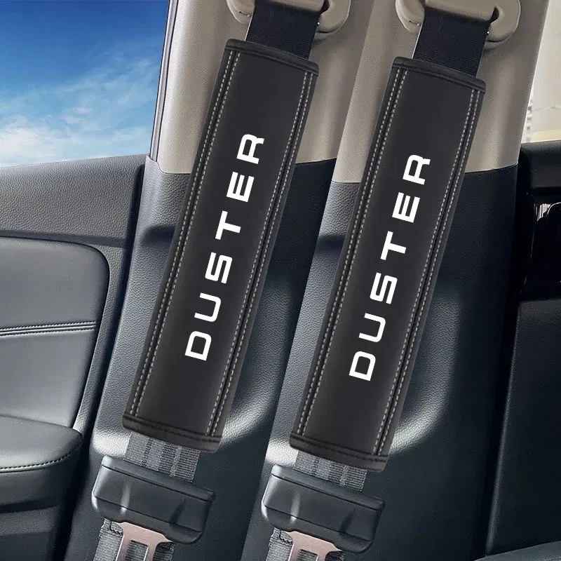 Color Name: black - 2Pcs Leather Seat Belt Shoulder Cover Protection Pads for Dacia Duster Lodgy Logan Samdero Automotive Interior Car Accessories