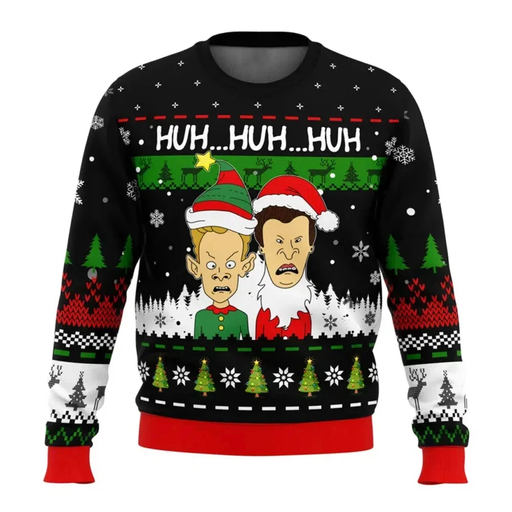 Color: Gold, Size: XL - Xmas Rock Beavis and Butthead Ugly Christmas Sweater Cartoon Anime Women Men Pullover Tops New Fashion Couple Hoodie Sweatshirt