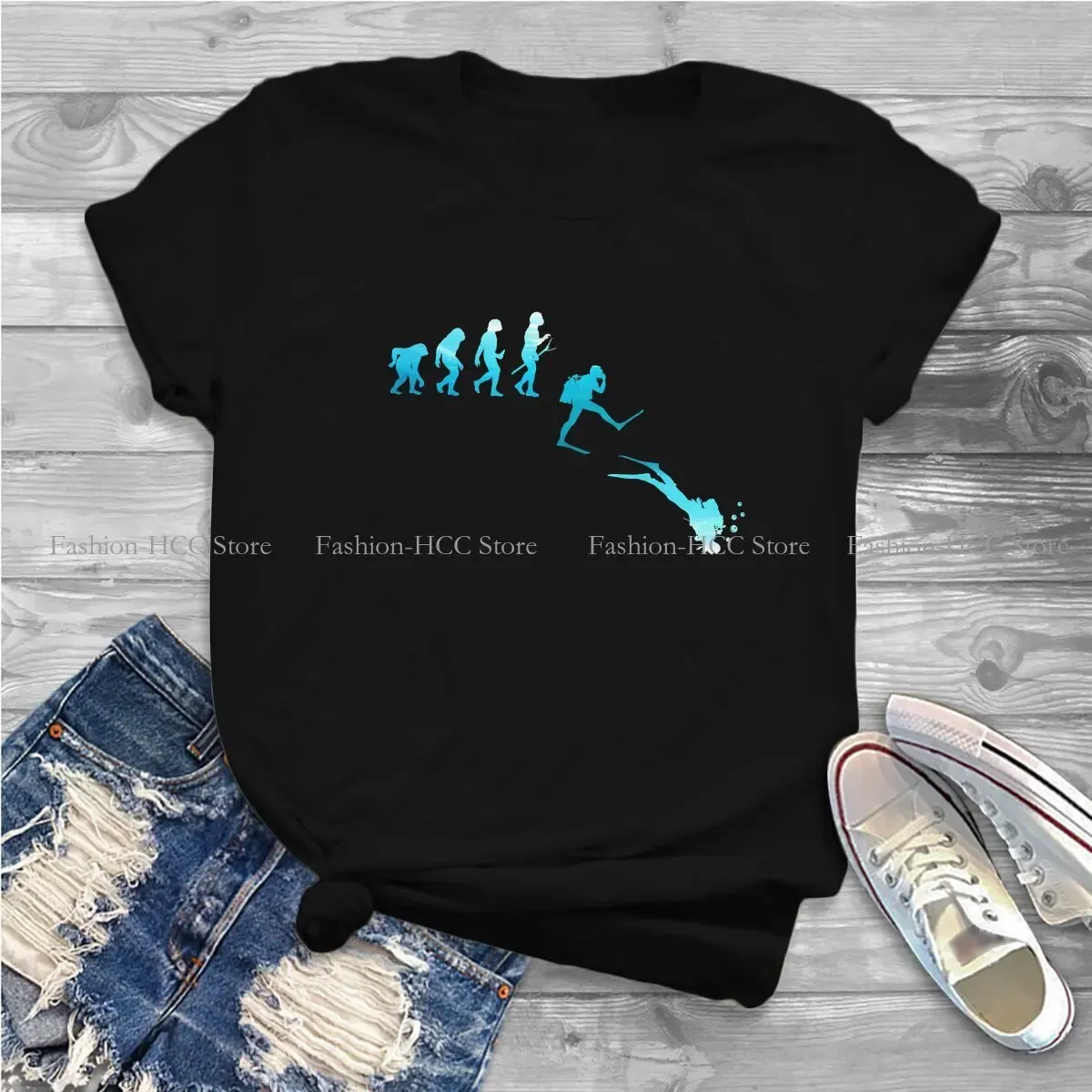 Color: black, Size: L - Evolution Polyester TShirts Scuba Diving Print Homme T Shirt Hipster Clothing