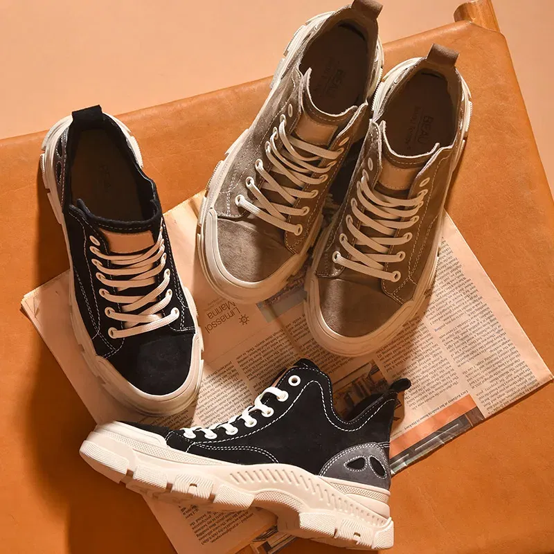 Color: Orange, Shoe Size: 9 - BeauToday Casual Sneakers Women Suede Leather Round Toe Lace-Free High Top Ladies Retro Fashion Flat Shoes Handmade 29575