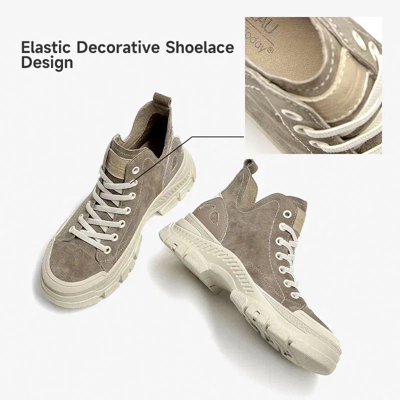 Color: Orange, Shoe Size: 9 - BeauToday Casual Sneakers Women Suede Leather Round Toe Lace-Free High Top Ladies Retro Fashion Flat Shoes Handmade 29575