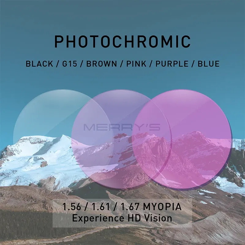Lenses Color: Pink, Lens Index: 1.61 - MERRYS Photochromic Gray Green Brown Pink Purple Blue Series 1.56 1.61 1.67 Prescription Glasses Lenses For Myopia Hyperopia