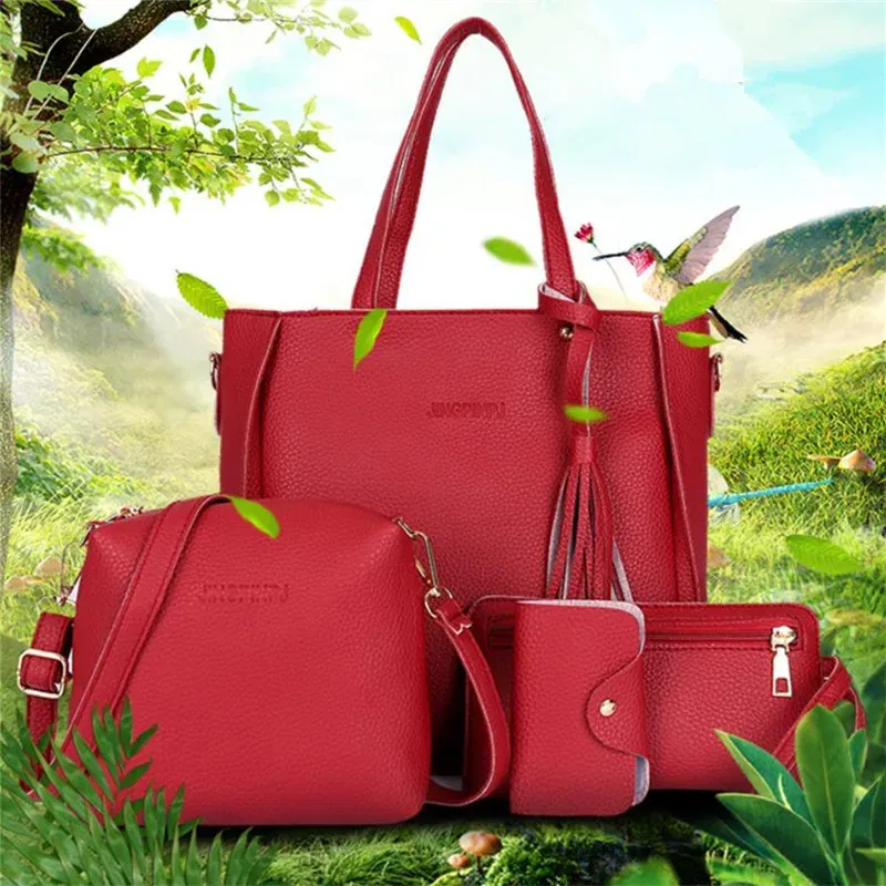 Color: Pink - 4pcs Elegant Minimalist Women'S Shoulder Bag, Handbag, Crossbody Bag, Women Storage Bag, Holiday Gift, Synthetic, Zipper Closure