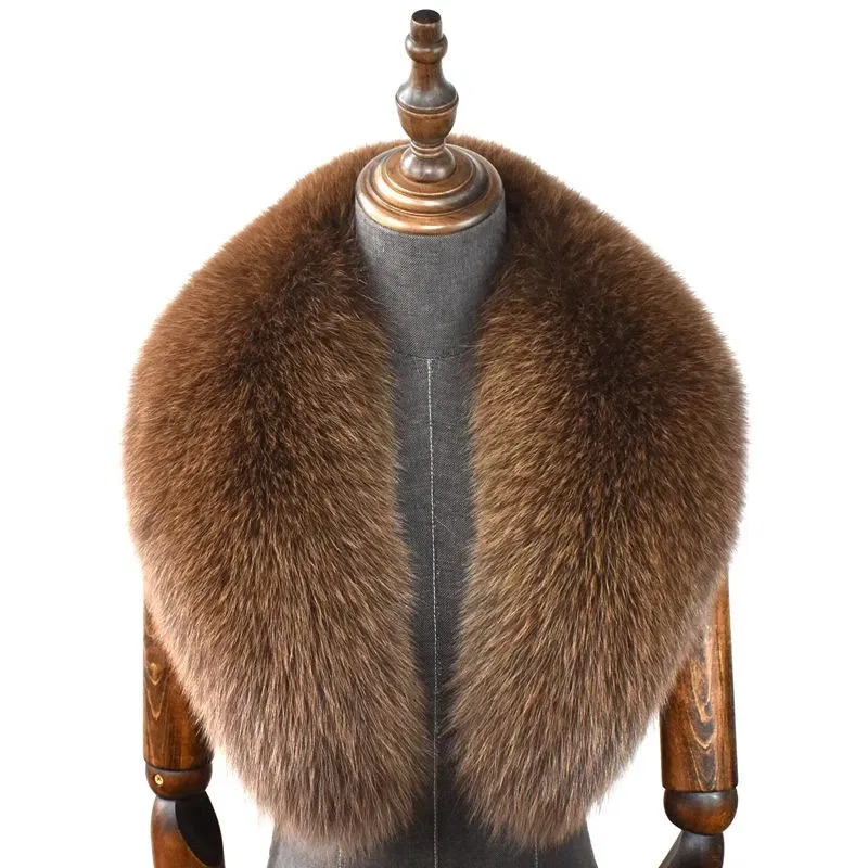 Color: Blue, Size: M - 100% Natural Real Fox Fur Collar For Women Men Coat Jacket Fur Scarf Winter Extra Large Size Neck Warmer Fur Scarf Shawls Wraps