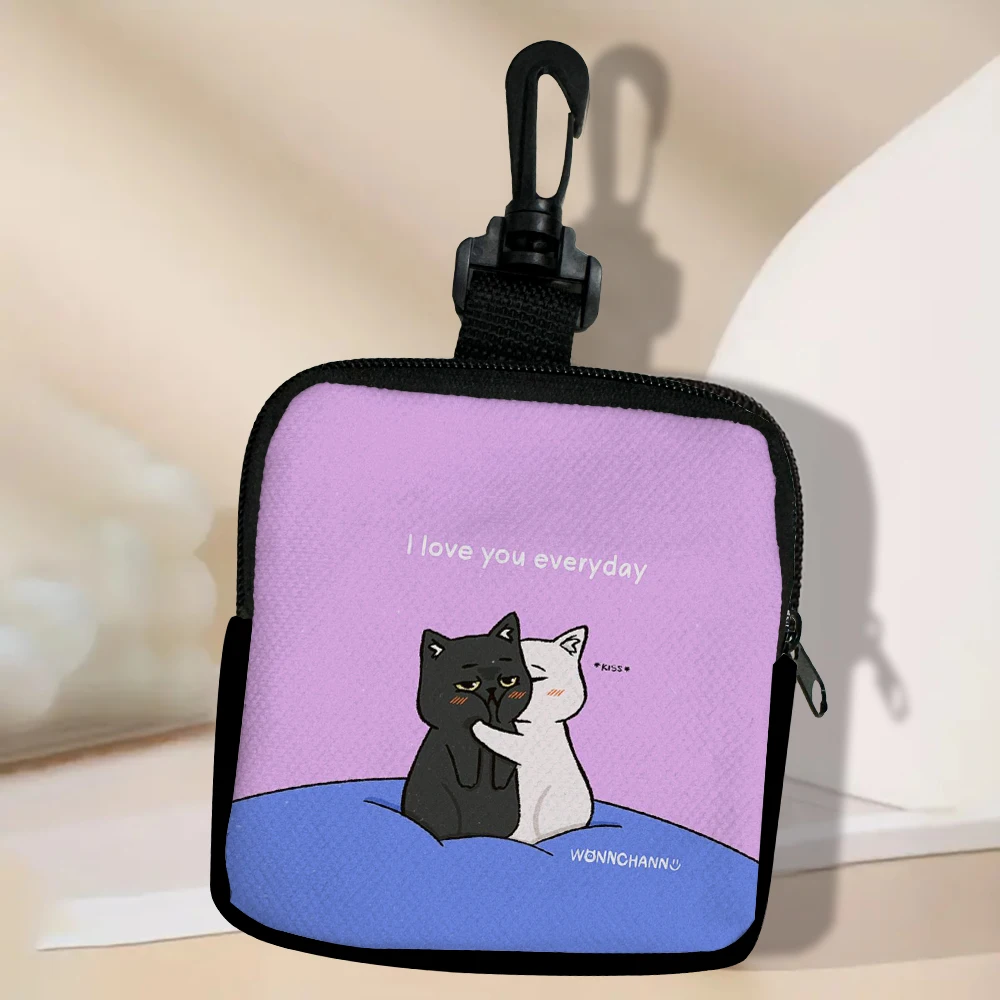 Color: WHITE - Cat Mini Coin Purse Simple Zipper Kid Storage Pouch Coin Key Bag Women Men Wallet Mini Purse 7.2