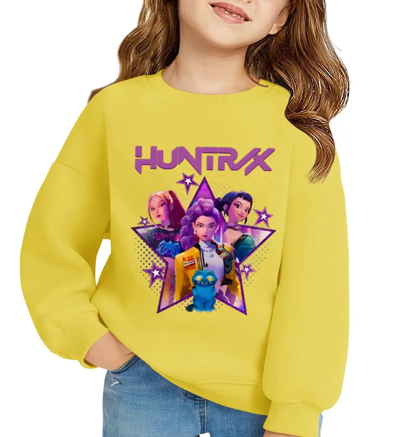 Color: Gold, Kid Size: 3T - KPop Demon Hunters Huntrix Sweatshirts Kids Clothes Long Sleeve Autumn Pullover Boys Girls Hoodies Children Casual O-Neck Tops