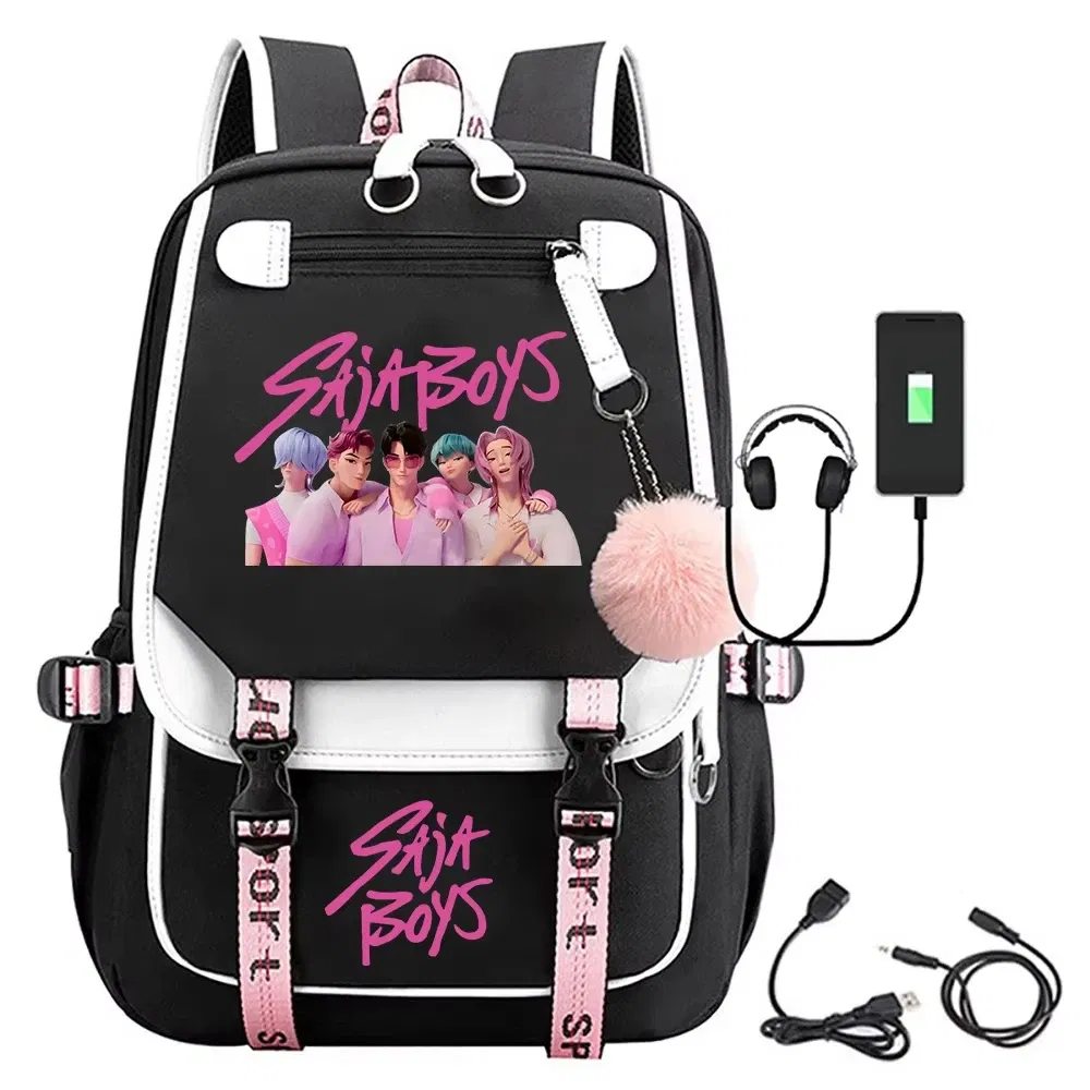 Color: green - KPop Demon Hunters Saja Boys Backpacks Teenagers Backpacks Hip Hop Gothic Schoolbag Backpacks