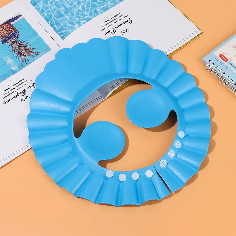 Color: WHITE - Baby Shower Soft Cap Adjustable Hair Wash Hat for Kids Ear Protection Safe Children Shampoo Bathing Shower Protect Head Cover
