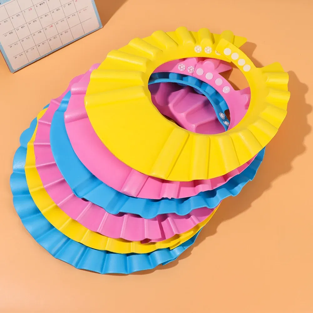 Color: WHITE - Baby Shower Soft Cap Adjustable Hair Wash Hat for Kids Ear Protection Safe Children Shampoo Bathing Shower Protect Head Cover