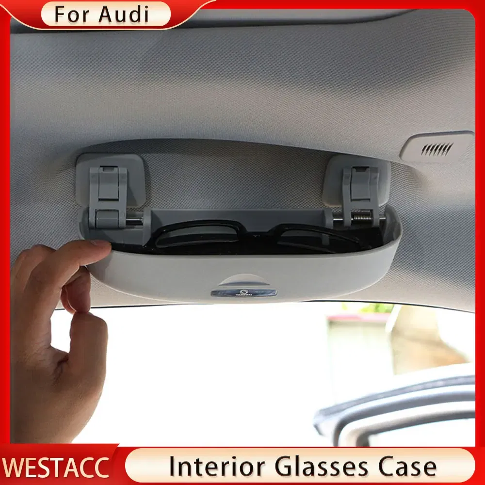 Color Name: GRAY - Car Sunglasses Holder Glasses Case Box for Audi A3 A4 B6 B8 A6 C6 80 B5 B7 A5 Q5 TT 8P 100 8L C7 8V A1 S3 Q3 A8 B9 A7 2012-2021