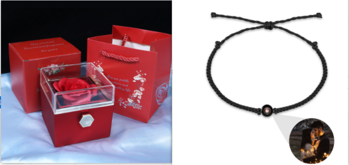 New Valentine Rotating Jewelry Display Case with Eternal Rose
