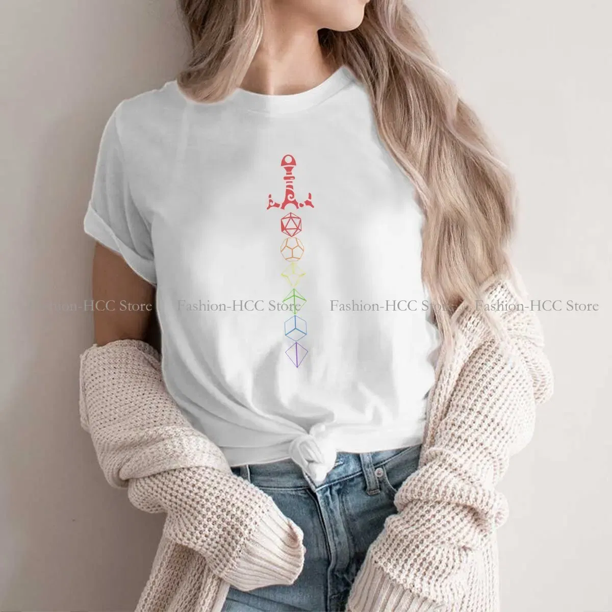 Color: WHITE, Size: S - Rainbow Dice Sword Tabletop RPG Gaming Unique Polyester TShirt DND Game Top Quality Hip Hop Graphic T Shirt Stuff