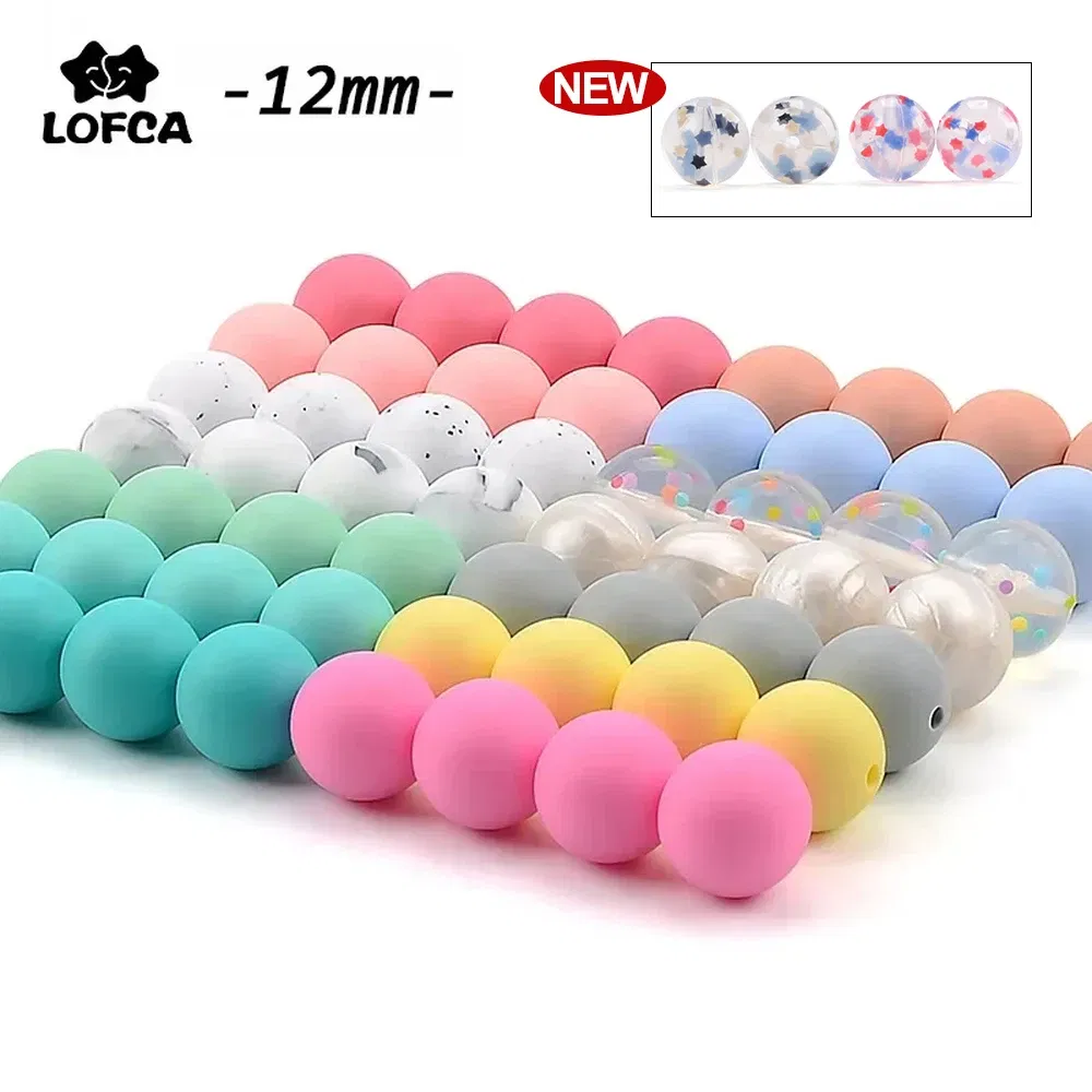 Color: Orange, Item Diameter: 12mm - LOFCA 100Pcs/lot 12MM Round Shape Silicone Teething Beads Baby Teether For DIY Nursing Necklace Food Grade Chew Beads