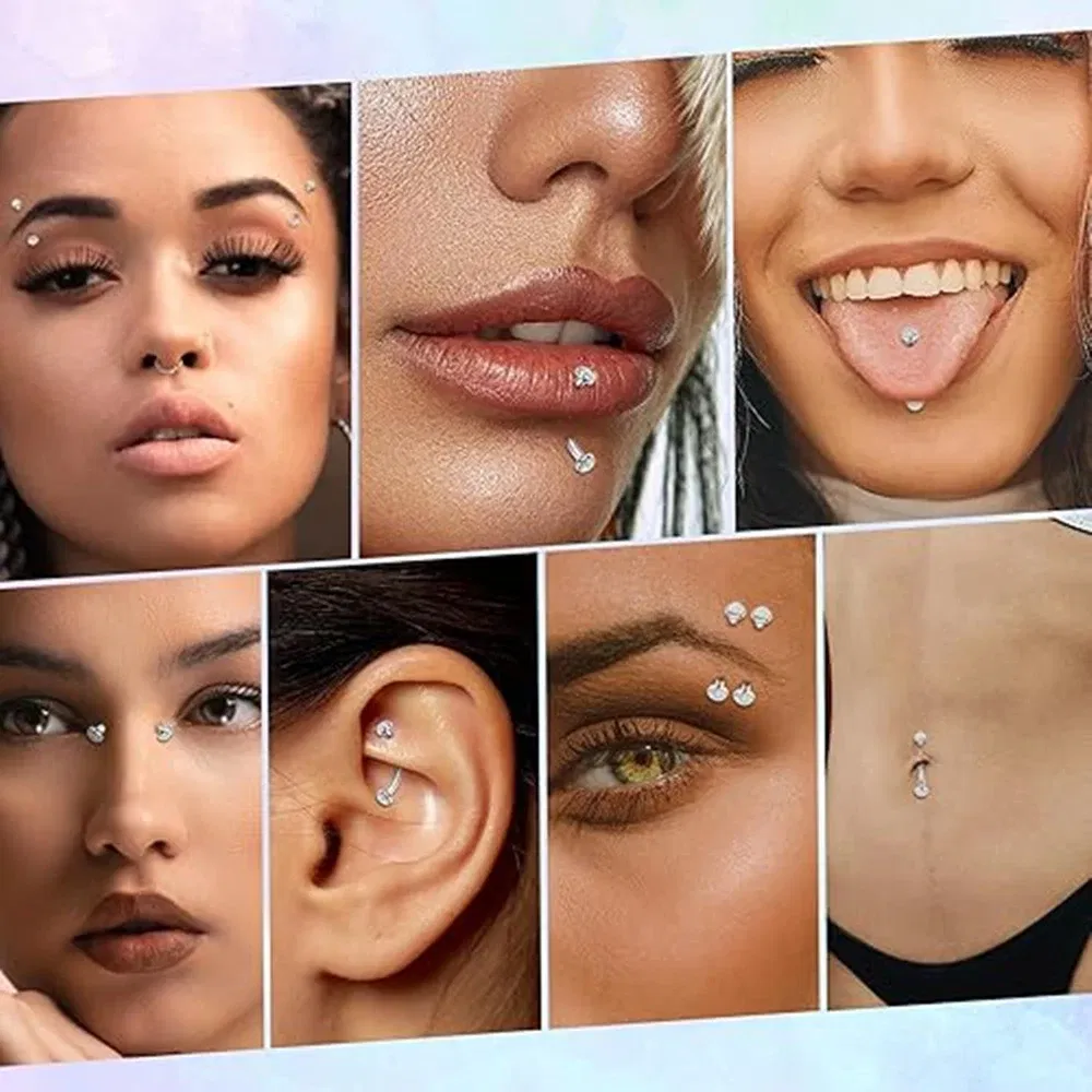 Metal color: RED, Main Stone Color: black - 3/4/5mm Opal Steel Eyebrow Ring Internally Threaded 6mm -14mm Bar Curved Barbell Monroe Lip Stud Ear Tragus Piercing