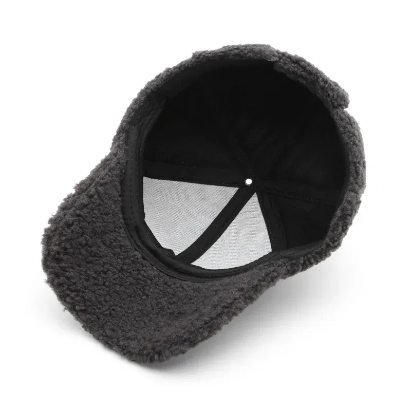 Color: Dark Grey, Size: M - Autumn Winter Baseball Cap Women Artificial Lamb Wool Hats Keep Warm Cap Plush Baseball Caps Spring Baseball Cap Solid Sunshade