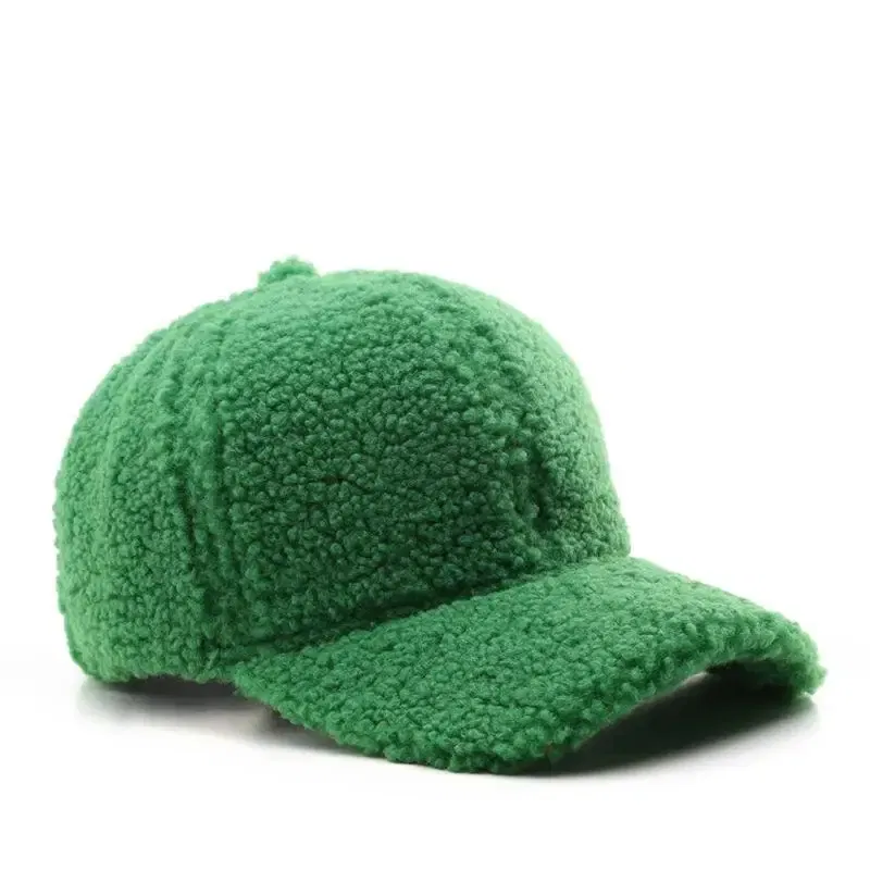 Color: Dark Grey, Size: M - Autumn Winter Baseball Cap Women Artificial Lamb Wool Hats Keep Warm Cap Plush Baseball Caps Spring Baseball Cap Solid Sunshade