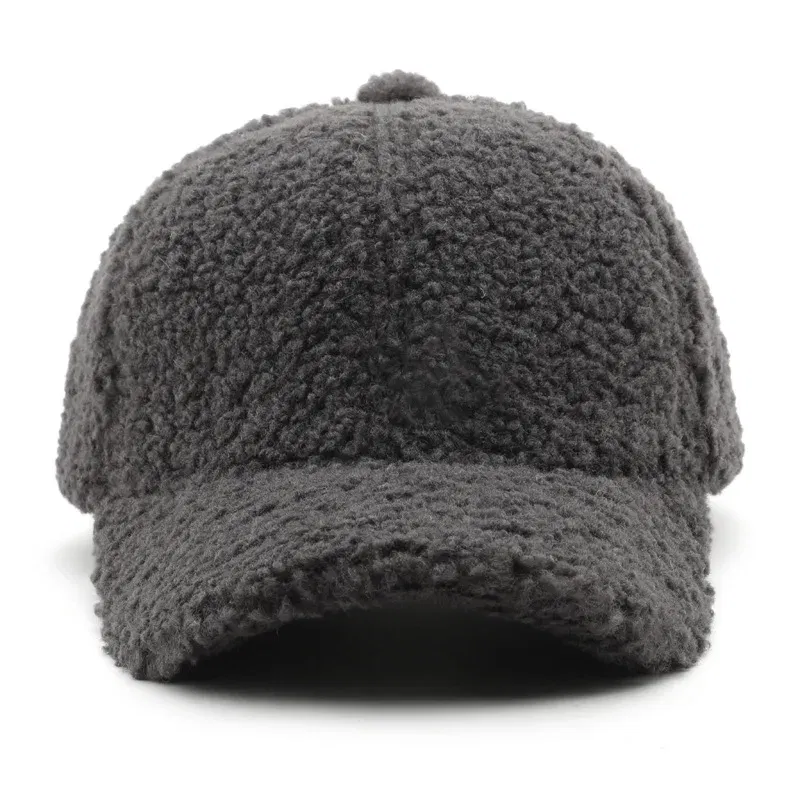 Color: Dark Grey, Size: M - Autumn Winter Baseball Cap Women Artificial Lamb Wool Hats Keep Warm Cap Plush Baseball Caps Spring Baseball Cap Solid Sunshade