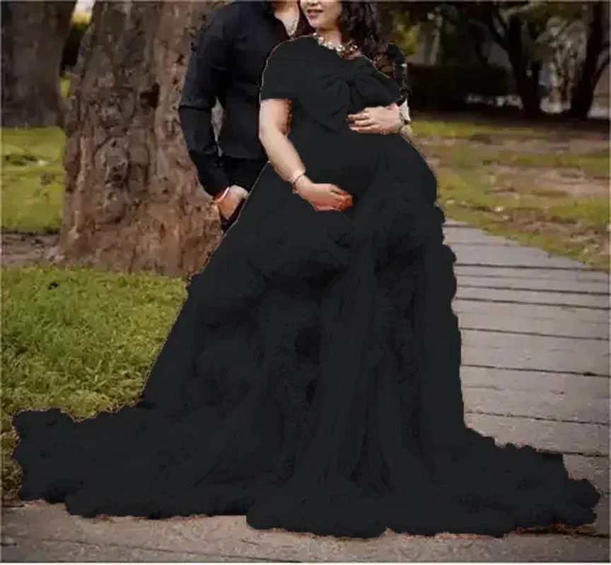 Color: black, Maternity Size: 14, Ships From: CHINA - BIG BOW Tulle Ruffle maternity dresses photoshoot baby shower п?»?°?‚ь?µ д?»я ?±?µр?µм?µнн?‹?… فس?§تي?† ?