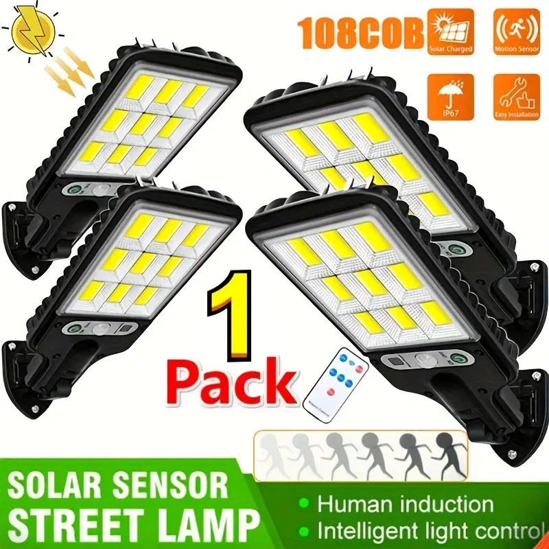 Emitting Color: changeable - 28SMD/108COB Sensor Street Lamp 3 Light Modes Outdoor Waterproof Security Solar Lamps for Garden Patio Path Remote Control Light