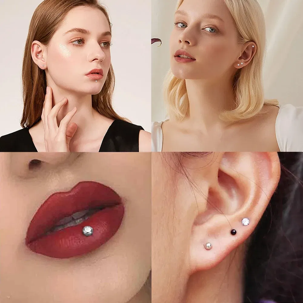 Metal color: Imitation Rhodium Plated, Ships From: CHINA, Main Stone Color: PURPLE - 10PCS G23 Titanium Labret Piercing Lip Ring 16G F136 Internal Thread Nose Stud Earring Tragus Helix Cartilage Piercing Jewelry