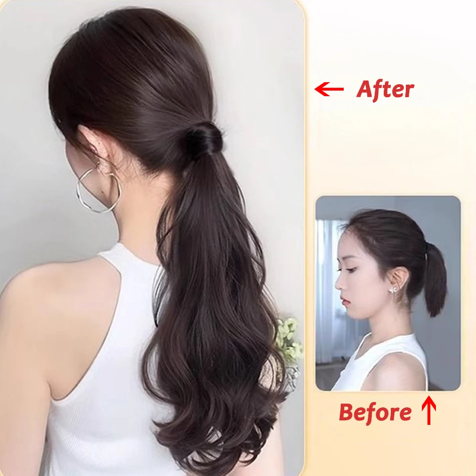 Color: #35, Stretched Length: 20inches - Synthetic Ponytails Hair Extension With Rubber Band Long Curly Wavy Layered Ponytail For Women Daily Use Heat Resistant Hair Wig
