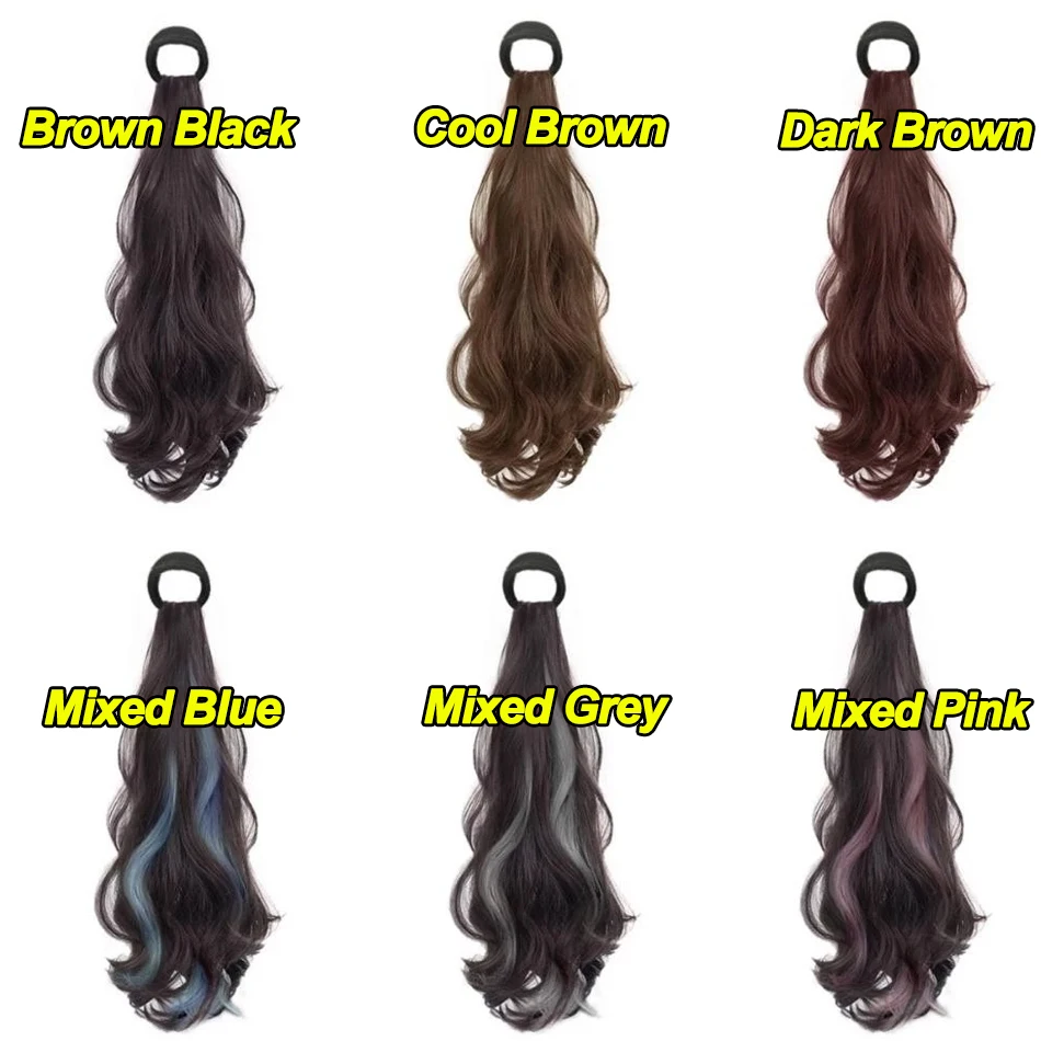 Color: #35, Stretched Length: 20inches - Synthetic Ponytails Hair Extension With Rubber Band Long Curly Wavy Layered Ponytail For Women Daily Use Heat Resistant Hair Wig