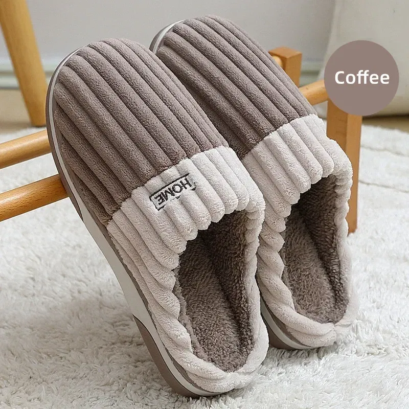 Color: black, Shoe Size: 44-45 - New Men Big Size 48 49 Winter Warm Slippers Women Soft Plush Furry Shoes Casual Flats Home Couples Bedroom Anti-Slip Slides
