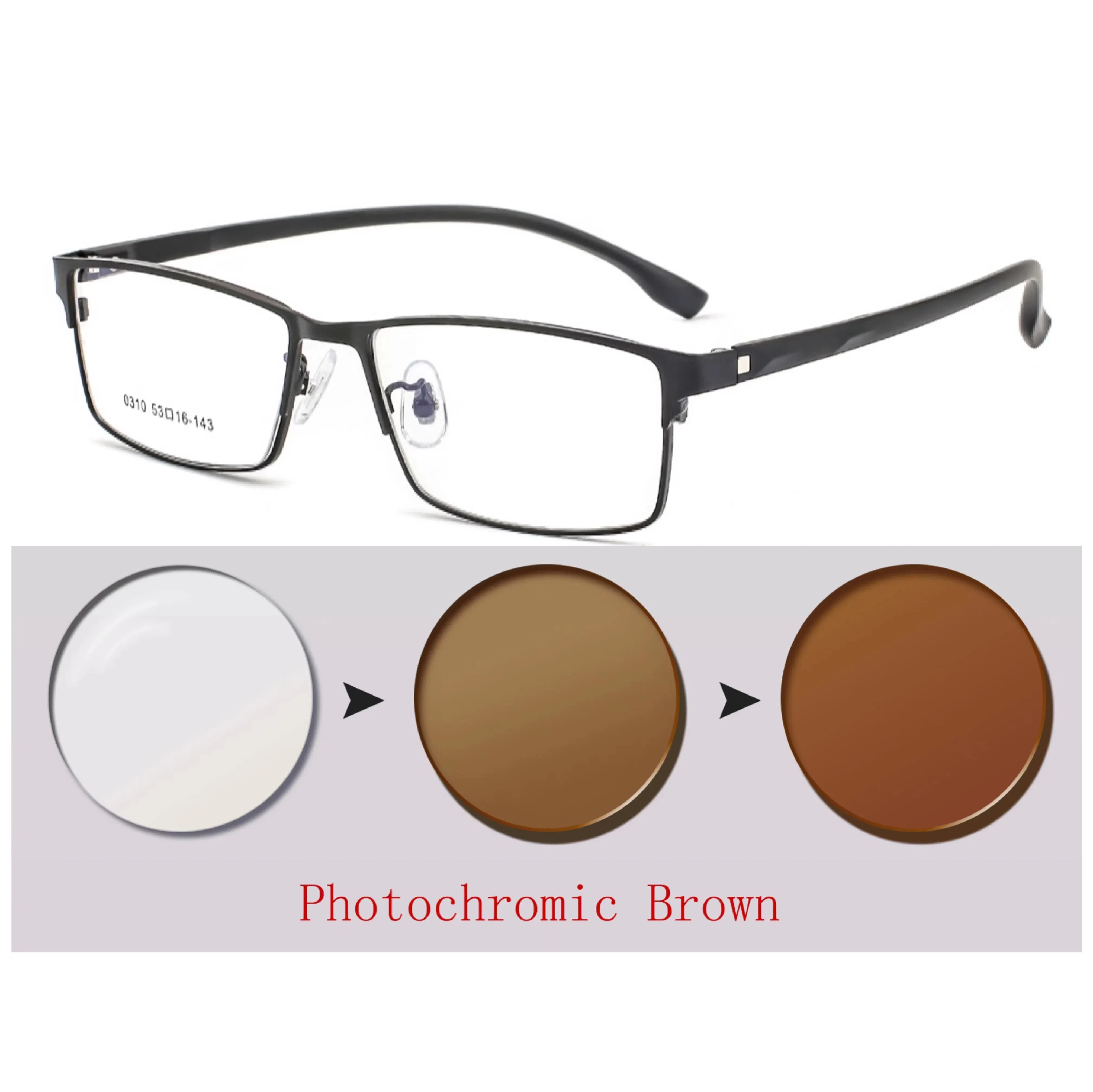 Frame Color: black, Ships From: CHINA, Eye Prescription: +75 - New Finished Myopia Sun Photochromic Glasses Fashion Chameleon Gray Lens Metal Legs With Degrees Sunglasses -1 -1.5 -2.0 -2.5 -3