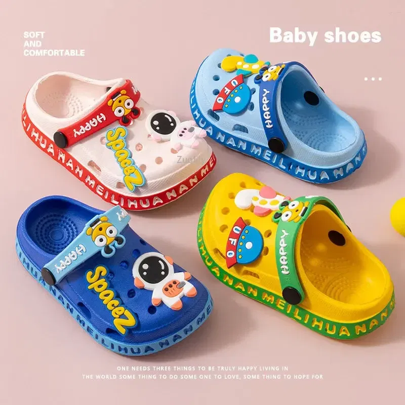 Color: black, Shoe Size: 4 - Children Garden Shoes Cute EVA Cartoon Beach Sandals Babies Summer Slippers High Quality Soft Kids Outdoor Slippers Flip Shoes