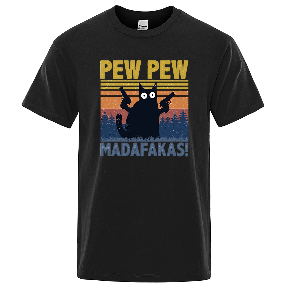 Color: SKY BLUE, Size: M - Pew Pew Madafakas Tshirt Men Short Sleeve Novelty Funny Cat T Shirt Cotton Oversize Tops Shirts Tee T-Shirt Crew Neck Streetwear