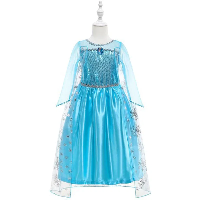 Kid Size: 9, Color: Rose Red - Disney Frozen Elsa Anna Princess Dresses Girls Mesh Sequin Dress Kids Cosplay Snow Queen Costumes Carnival Birthday Party Gowns