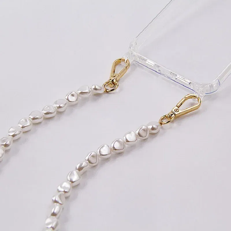 Color: Claret, Bundle: Case & Strap, Material: Canvas - DIY Luxury Pearl Chain Crossbody Strap Shockproof Acrylic Lanyard Phone Case for iPhone 14 13 12 PRO 15 Pro Max X XS 12 MINI