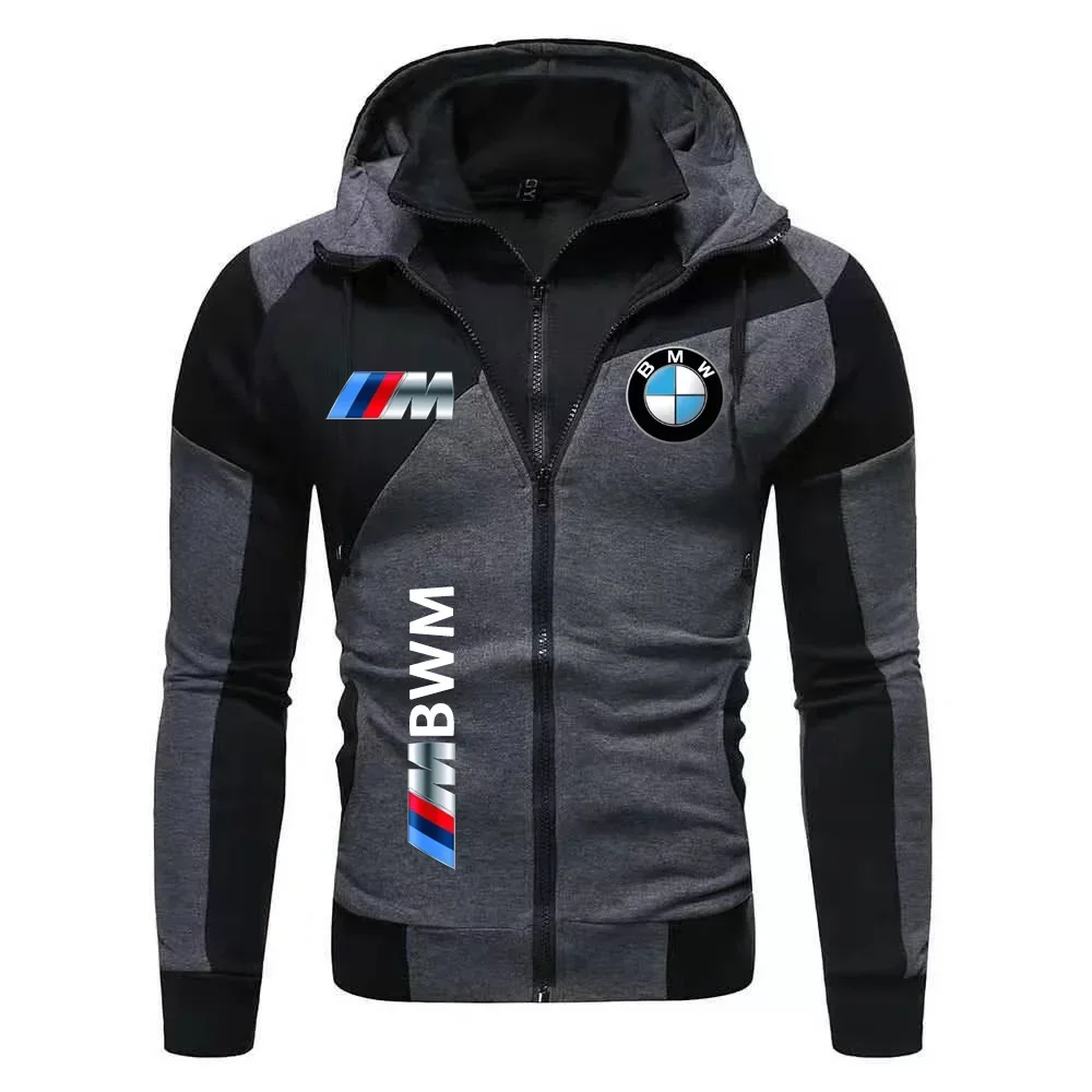 Color: Gold, Size: L, Ships From: CHINA - Motorcycle Jacket, BMW Logo Printed Cotton Sweatshirt, Hooded Sweatshirt, BMW Logo Autumn Men's Double Zipper Cardigan Jacket ..