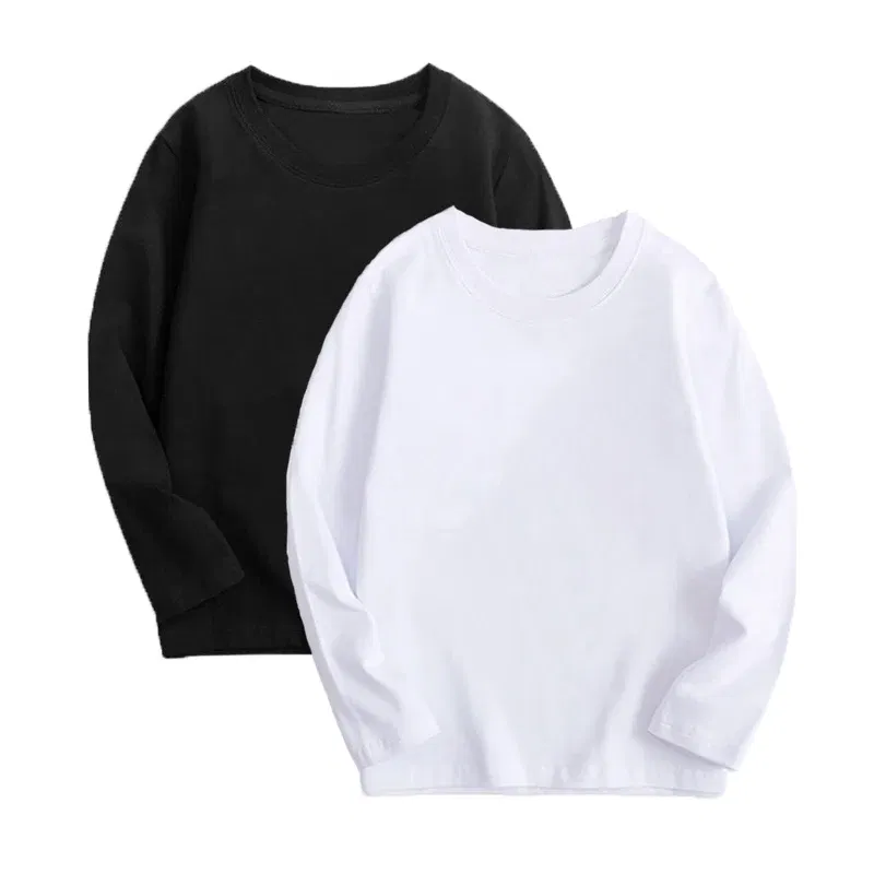 Color: black, Kid Size: 2T - Black White Basic Cotton T-shirt for Boys Girls Clothes Children's Long Sleeve Solid Tops Kids 2 to 14 Years Leasure Wear Tshirt
