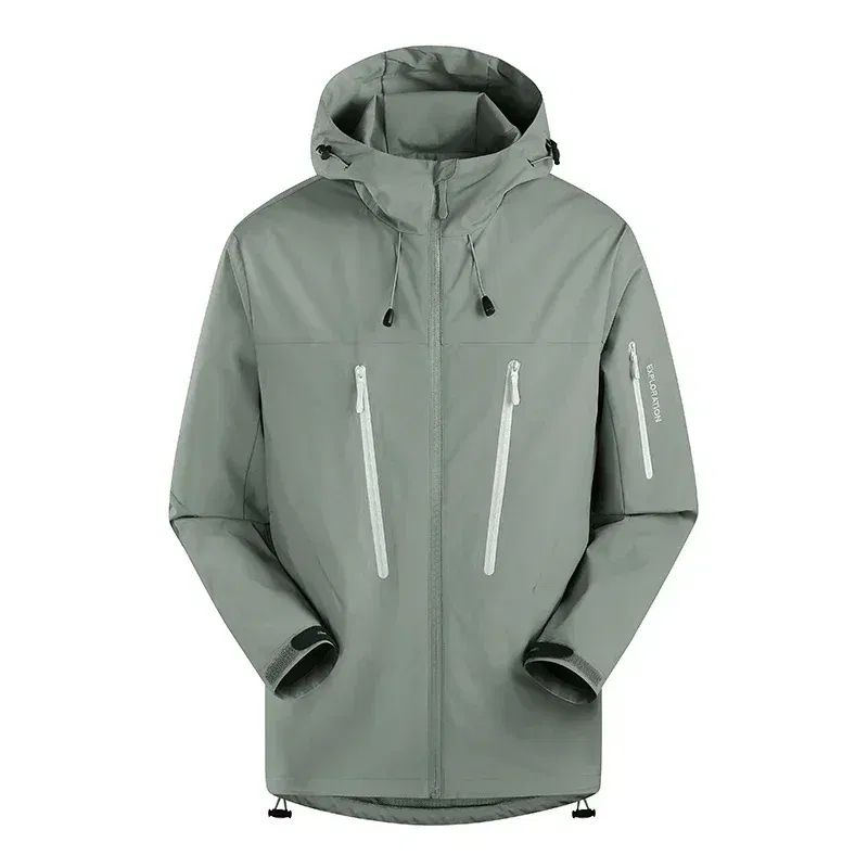 Color: green, Size: XXXL - Spring Autumn Men's Windbreaker Fashion Outdoor Mountaineering Travel Windproof Waterproof Hooded Jacket Slim Fit Versatile Coat