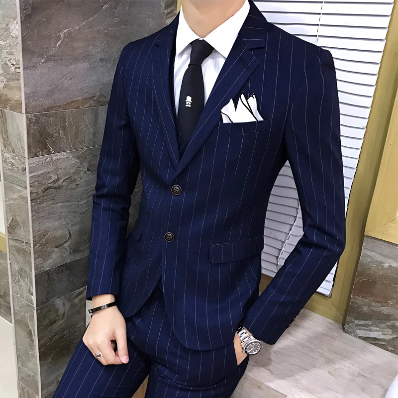 Color: green, Size: XL - Gray Men Classic Striped/Checked Suits, Business Office 3 Piece, Asian Size Slim Fit Men Dress Jacket & Pants with Vest, S-4XL