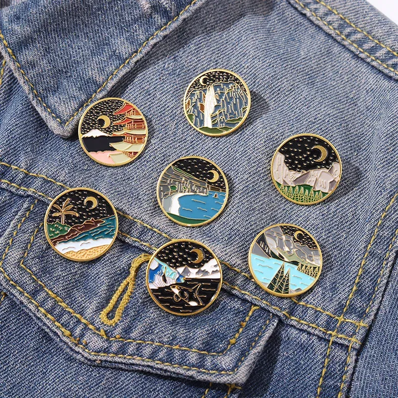 Metal color: Gold-color - Van Gogh Oil Painting Brooch Van Gogh Brooch Galaxy Brooch Star Moon Sunflower Brooch Art Brooch Van Gogh Lapel Pin