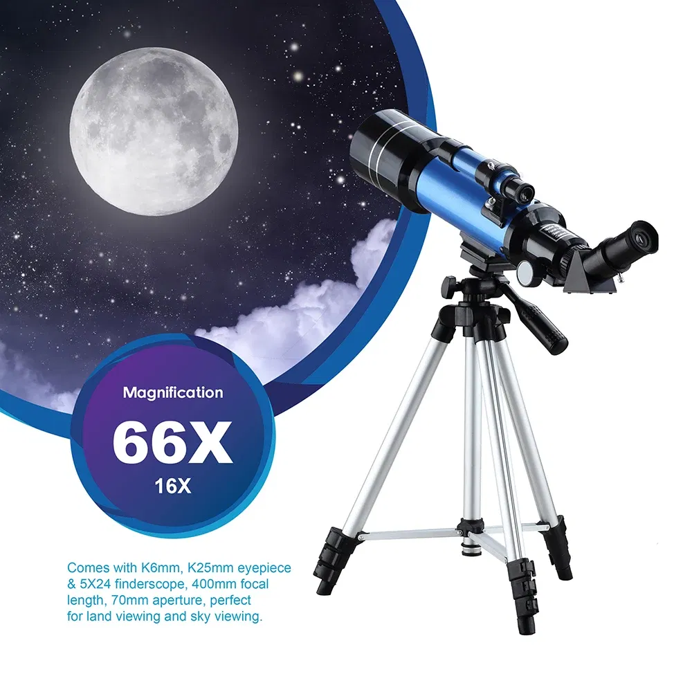 Color: Blue, Ships From: United States - 70400 Telescope With Adjustable Tripod Phone Adapter Erect-Image Moon Watching Terrestrial Space Monocular For Beginner Kids