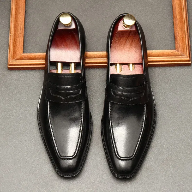 Color: black, Shoe Size: 6 - Large Size EUR37-46 Black / Brown Loafers Mens Business Dress Shoes Genuine Leather Prom Party Shoes