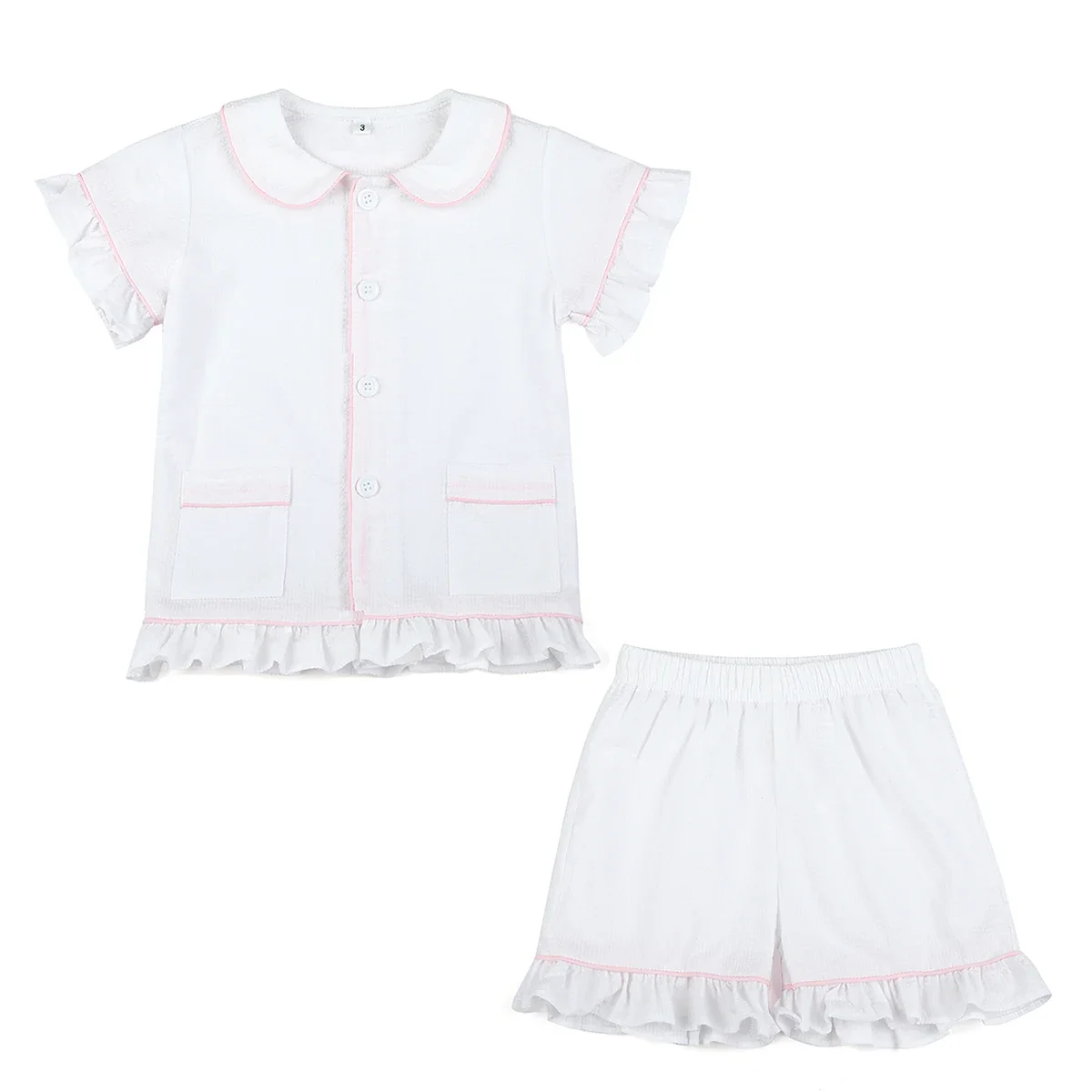 Color: Brown, Ships From: CHINA, Kid Size: 6T - Ruffkids 100% Cotton Summer Kids Pajamas Sleepwear Seersucker Striped Matching Pjs Boys Clothes Loungewear Girls Pyjamas Set