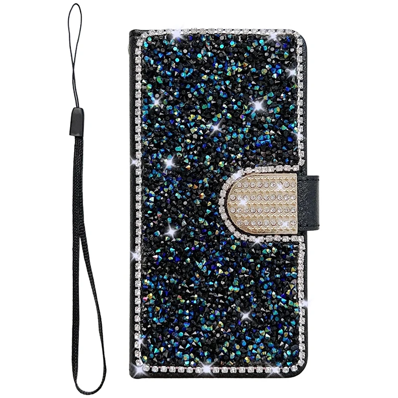 Color: black, Material: Wood - Glitter Diamond Wallet Leather Case For Samsung Galaxy A14 A15 A16 A35 A55 A34 A54 S25 Ultra S24 FE S23 S22 S21 S20 Plus