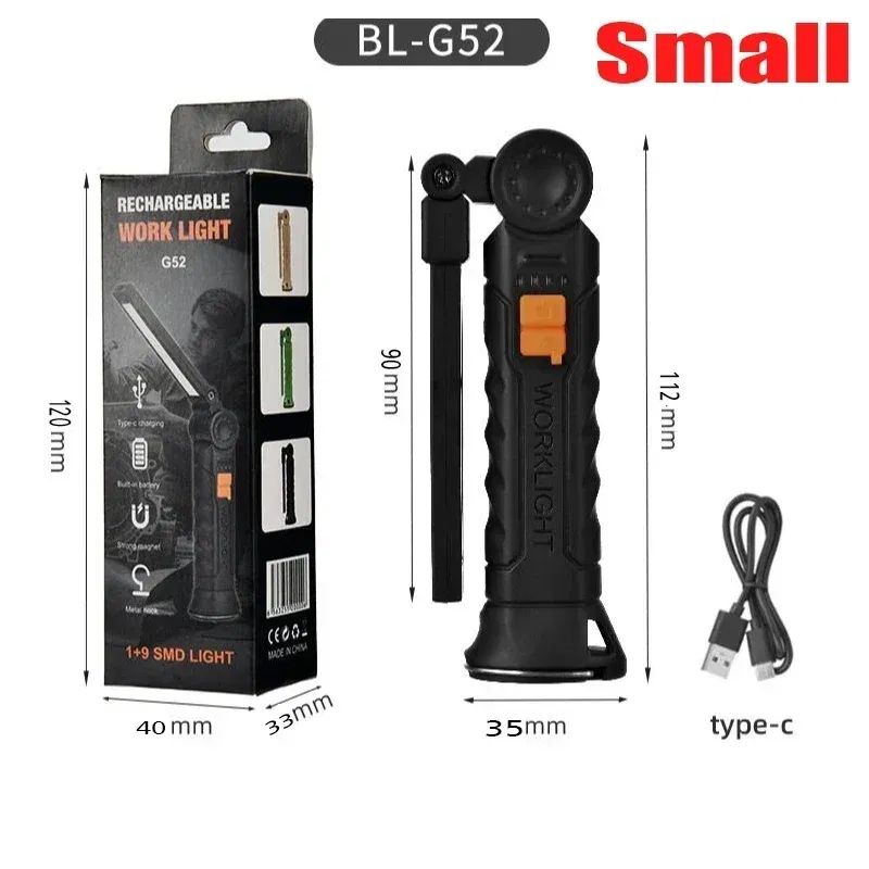 Emitting Color: Natural White - COB LED Work Light Dimmable USB Rechargeable LED Flashlight Inspection Lamp With Magnetic Hook Power Bank 18650 Battery Torch