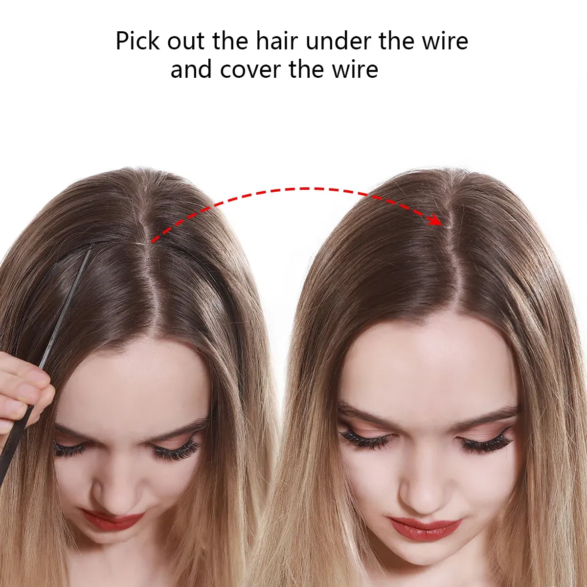 Color: P2/613, Stretched Length: 18inches - Synthetic No Clip Wave Hair Extensions Ombre Natural Black Blonde Pink One Piece False Hairpiece Fish Line Fake Hair Piece
