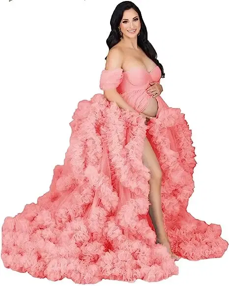 Color: light yellow, Maternity Size: S, Ships From: CHINA - Tulle Long Maternity Dress Photoshoot п?»?°?‚ь?µ photography dresses baby shower dresses for pregnant woman п?»?°?‚ь?µ д?»я ?±?&m