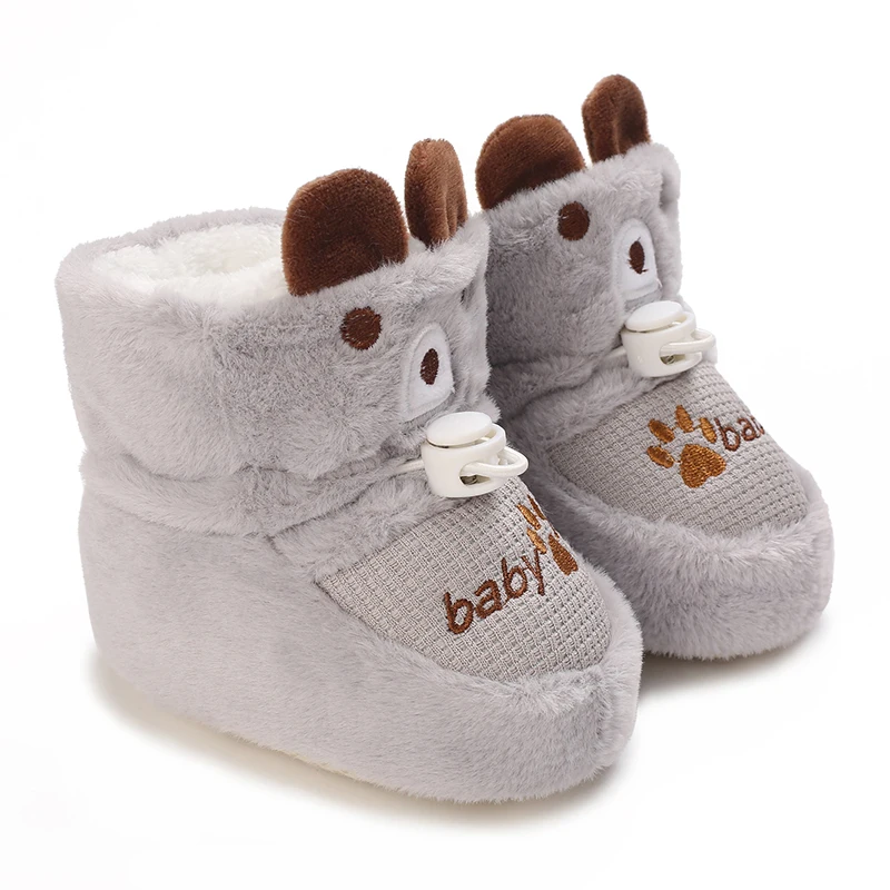 Color: Ivory, Baby Age: 7-12 Months - Winter New Cute Cartoon Baby Booties Boy Girl Boots Cotton Soft-Sole Non-Slip Warm Toddler First Walkers Infant Crib Shoes