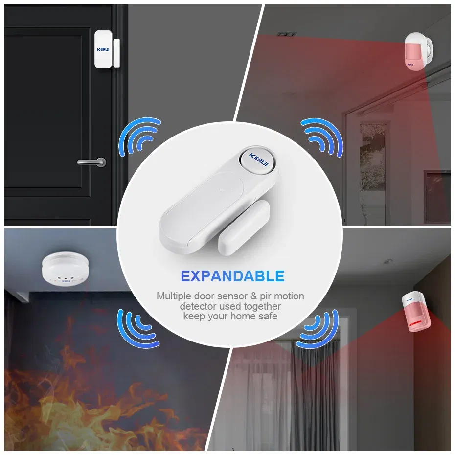 Color: WHITE, Ships From: CHINA - KERUI Wireless Door/Windows Sensor Alarm 300ft 120dB Anti-Theft Smart Remote Control For Kids Cabinet Safety Home Security