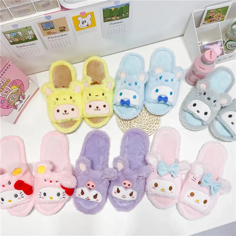 Color: ROYAL BLUE, Shoe Size: 36 - Japanese Anime Slippers Cartoon Open Toe Sweet Girly Indoor Home Plush Shoes Flat Non-slip Casual Girl Spring Autumn Kawaii