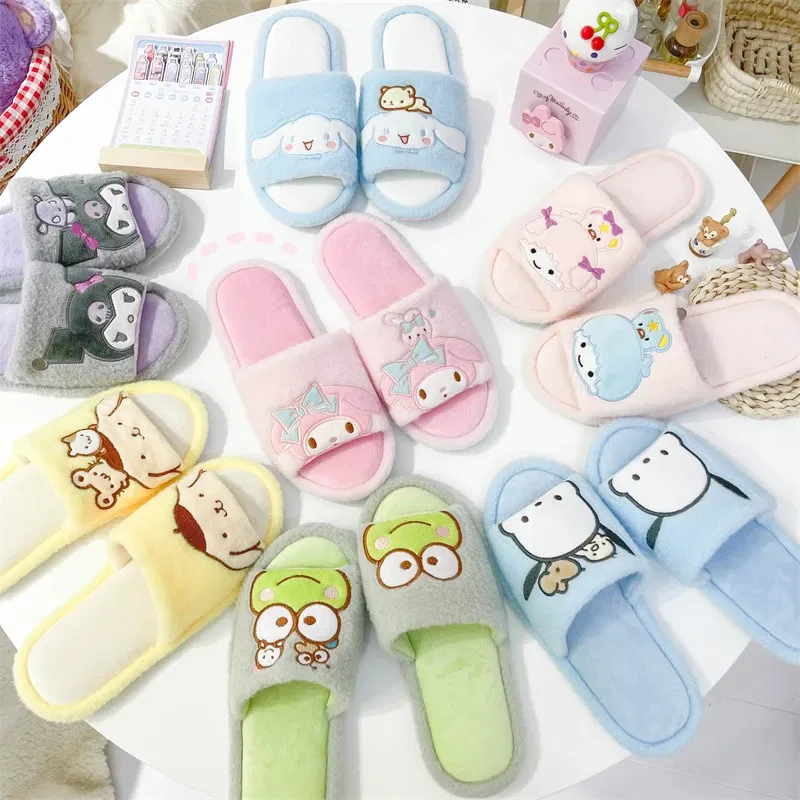Color: ROYAL BLUE, Shoe Size: 36 - Japanese Anime Slippers Cartoon Open Toe Sweet Girly Indoor Home Plush Shoes Flat Non-slip Casual Girl Spring Autumn Kawaii